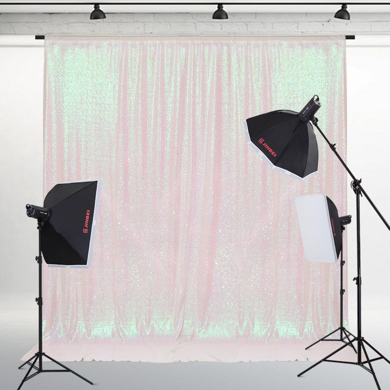 PartyDelight Iridescent White Sequin Backdrop 6x6ft - High Density 3mm Shimmer Sequin Background with 4-Inch Rod Pocket, Sparkly Photography Curtain for Birthday, TikTok & Live Decor - Image 1